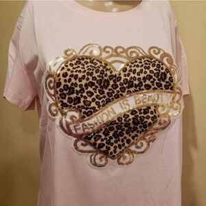 Sequin pink heart T-shirt size Small/Medium